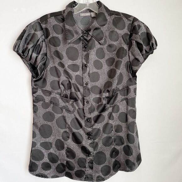 🟢Apt. 9 Woman Black Circular Print Blouse Size M - Picture 1 of 6